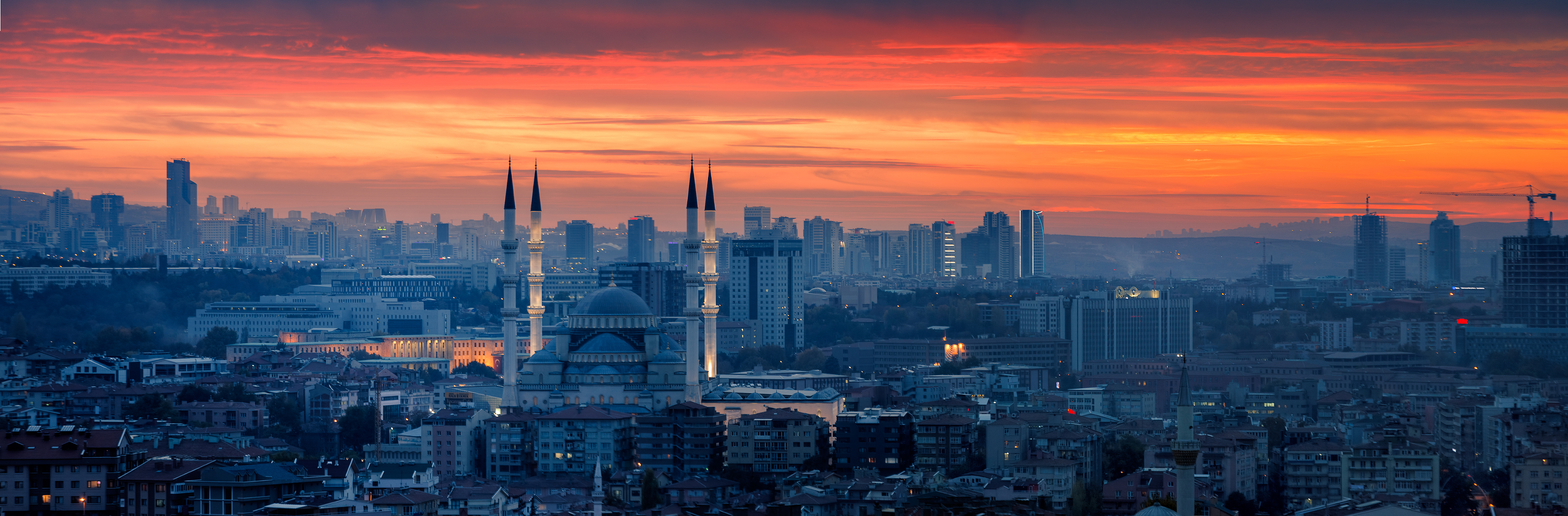 Ankara and Kocatepe Mosque in sunset